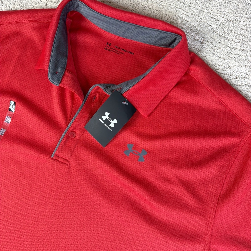 Men's NEW Under Armour Size 2XLT Red Short Sleeve Golf Polo Shirt Loose Fit